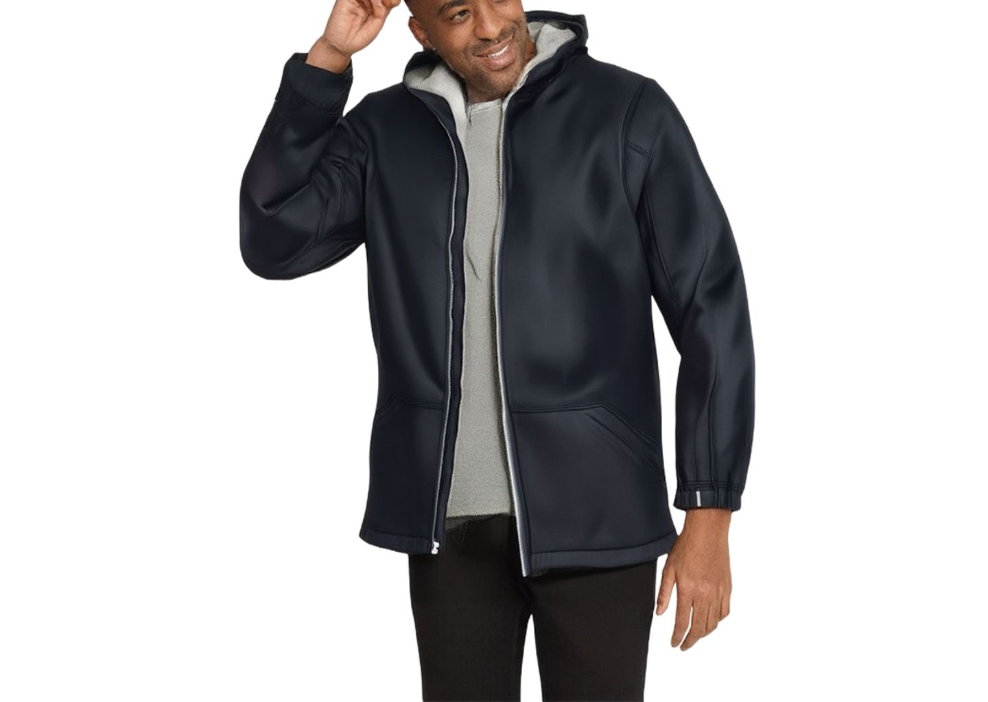 Мужское пальто KingSize Fleece-Lined Slicker Rain Coat, цвет: Чёрный — фото 1