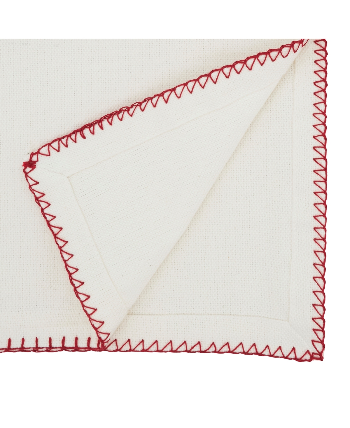 Saro Lifestyle Celena Collection Whip Stitched Design Cotton Table Runner, 13"x72" In White,red