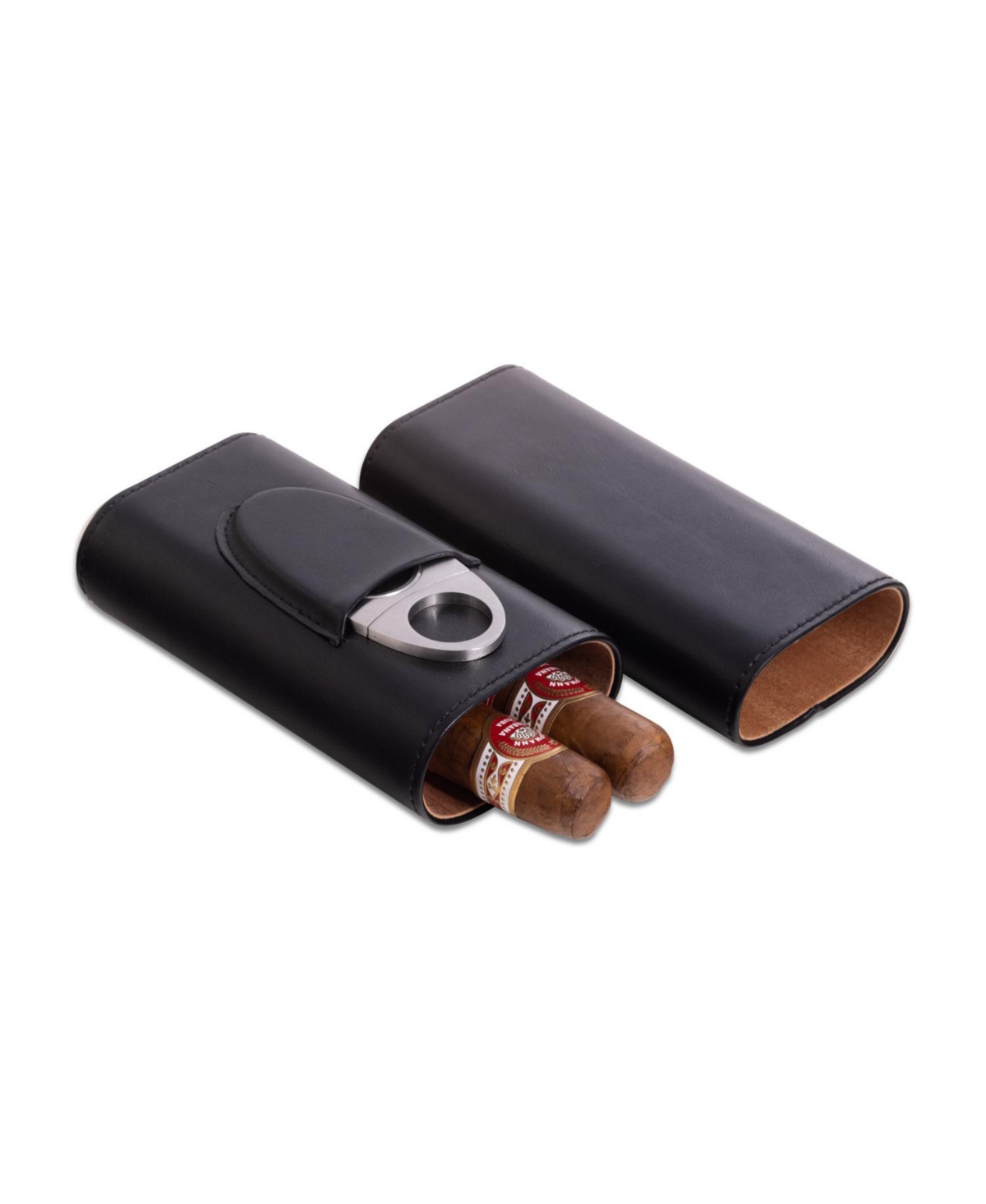 Bey-berk 2-piece Leather Cigar Holder & Stainless Steel Cutter Set In Black