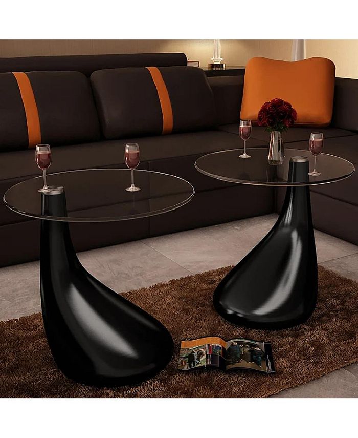 vidaXL Coffee Tables 2 pcs with Round Glass Top High Gloss Black Macy's