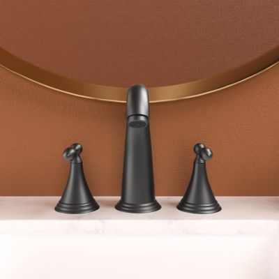 2 Handle Widespread Bathroom Faucet 3 Hole, With Pop Up Drain And 2 Water Supply Lines, Matte Black