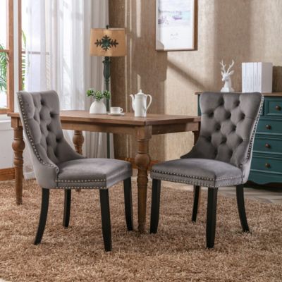 Streamdale Contemporary Velvet Upholstered Dining Chair Set, Gray, 2-Pcs