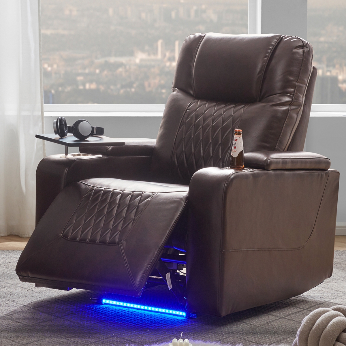 Streamdale Brown Power Motion Recliner with Usb Charging and Storage