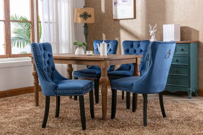 Streamdale Contemporary Velvet Dining Chairs, Blue, 2-PCS Set