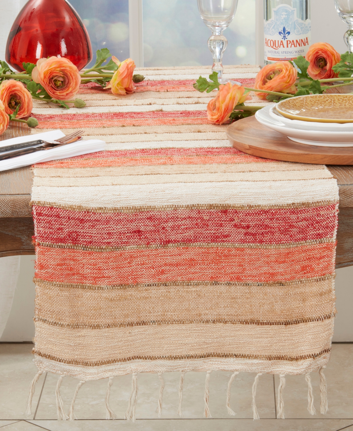 Saro Lifestyle Chic Stripes Table Runner, 16"x72" In Orange