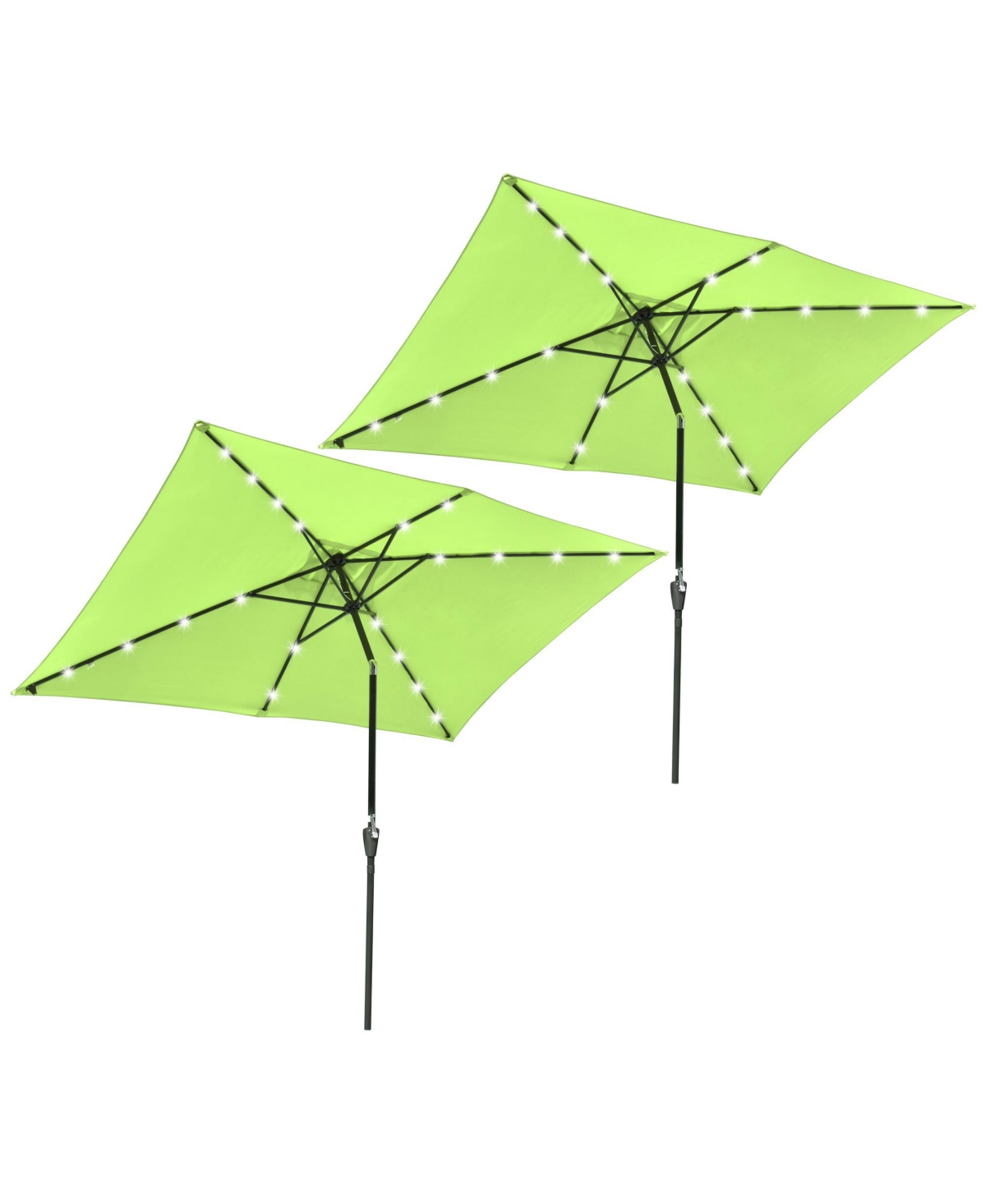 2 Pack of 10x6ft Rectangle Solar Power Patio Umbrella Outdoor Led Tilt Sunshade - Apple green