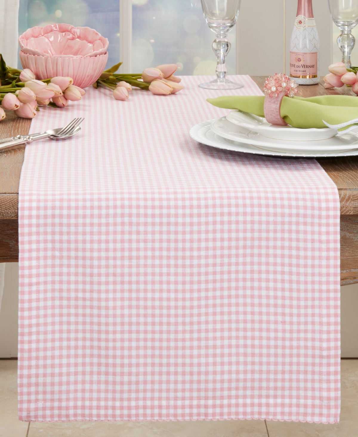 Saro Lifestyle Traditional Gingham Table Runner, 16"x72" In Purple