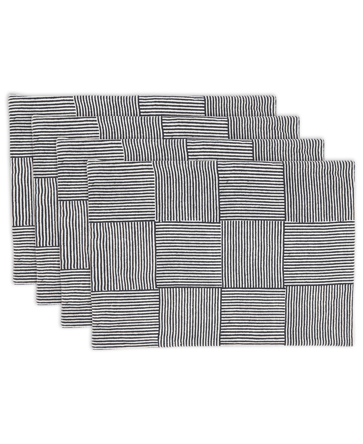 Saro Lifestyle Artisan Block Print Placemat Set Of 4, 14"x20" In Navy Blue