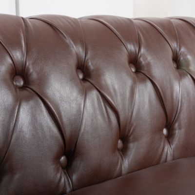 84" PU Rolled Arm Chesterfield Three Seater Sofa