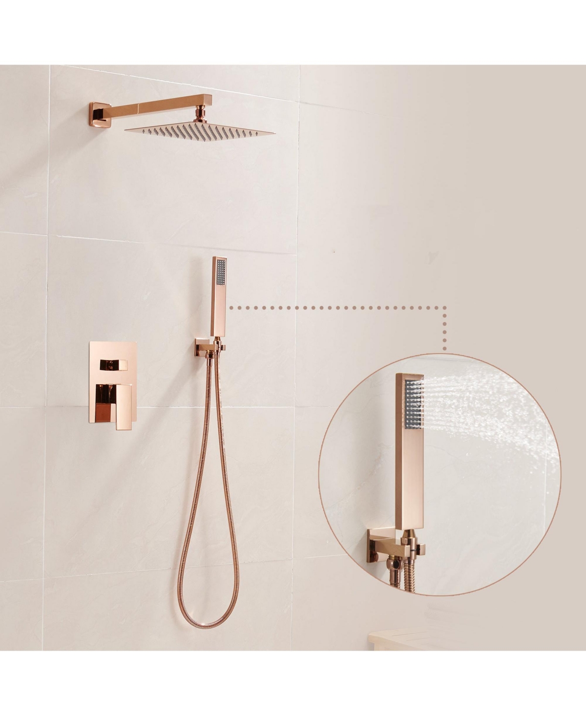 Mondawe High Pressure Square Shower System with Rough-in Valve - Rose gold
