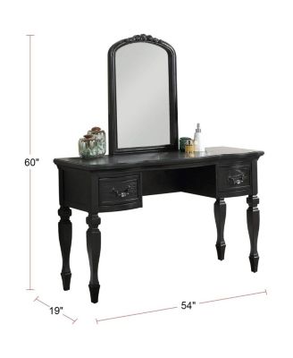 Simplie Fun Bedroom Classic Vanity Set Wooden Carved Mirror Stool Drawers Black Color