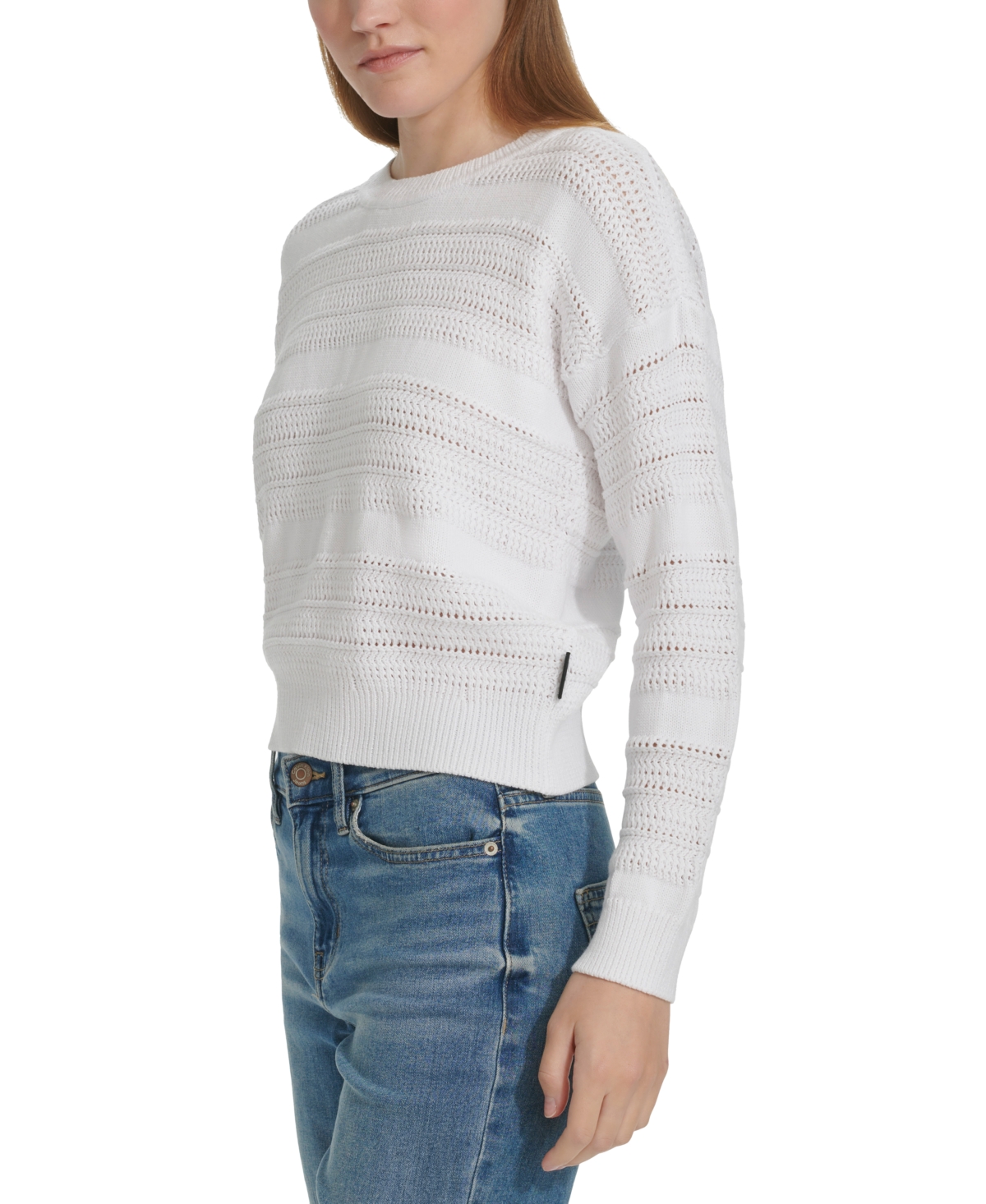 Calvin Klein Jeans Petite Cotton Textured Pointelle Sweater
