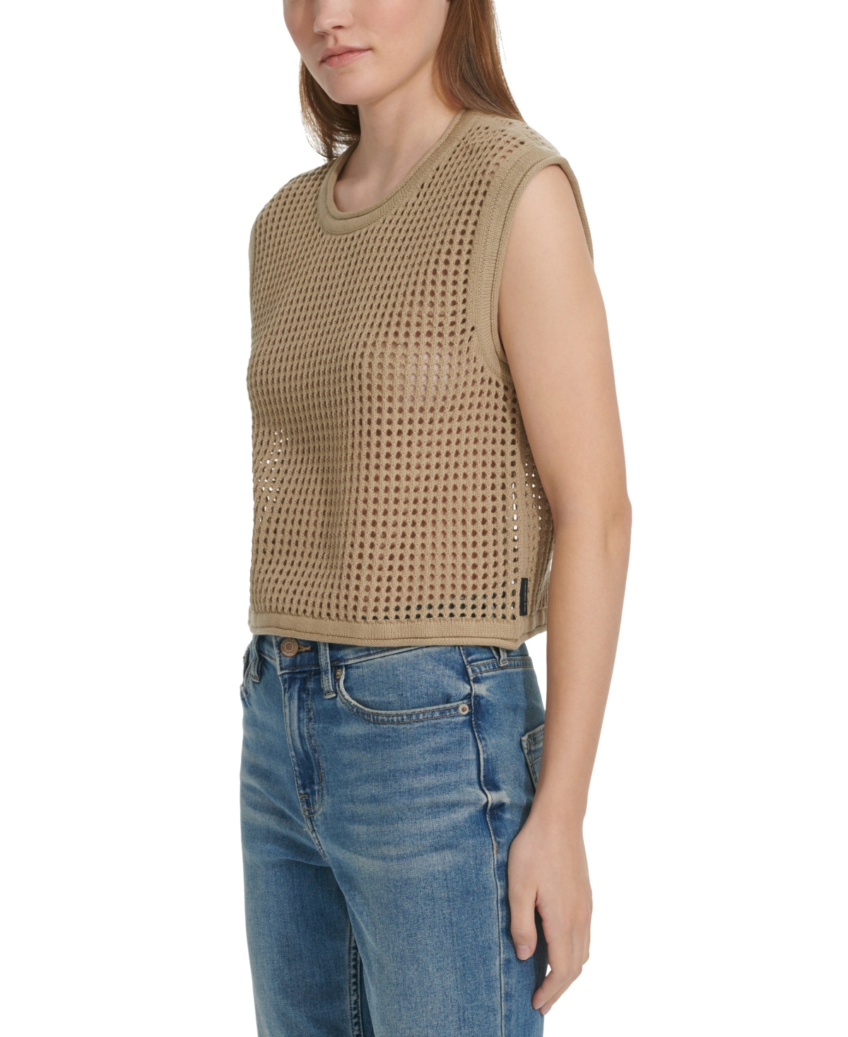 Calvin Klein Jeans Petite Cotton Open-Stitch Sleeveless Sweater