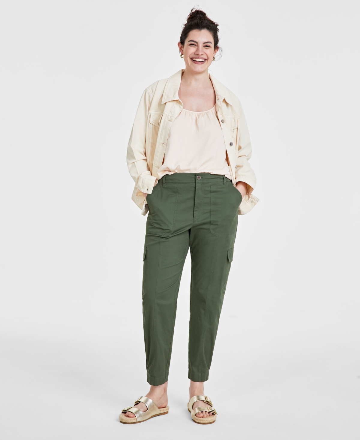 Women's Tapered Ankle-Length Cargo Pants, Created for Macy's - Palmetto