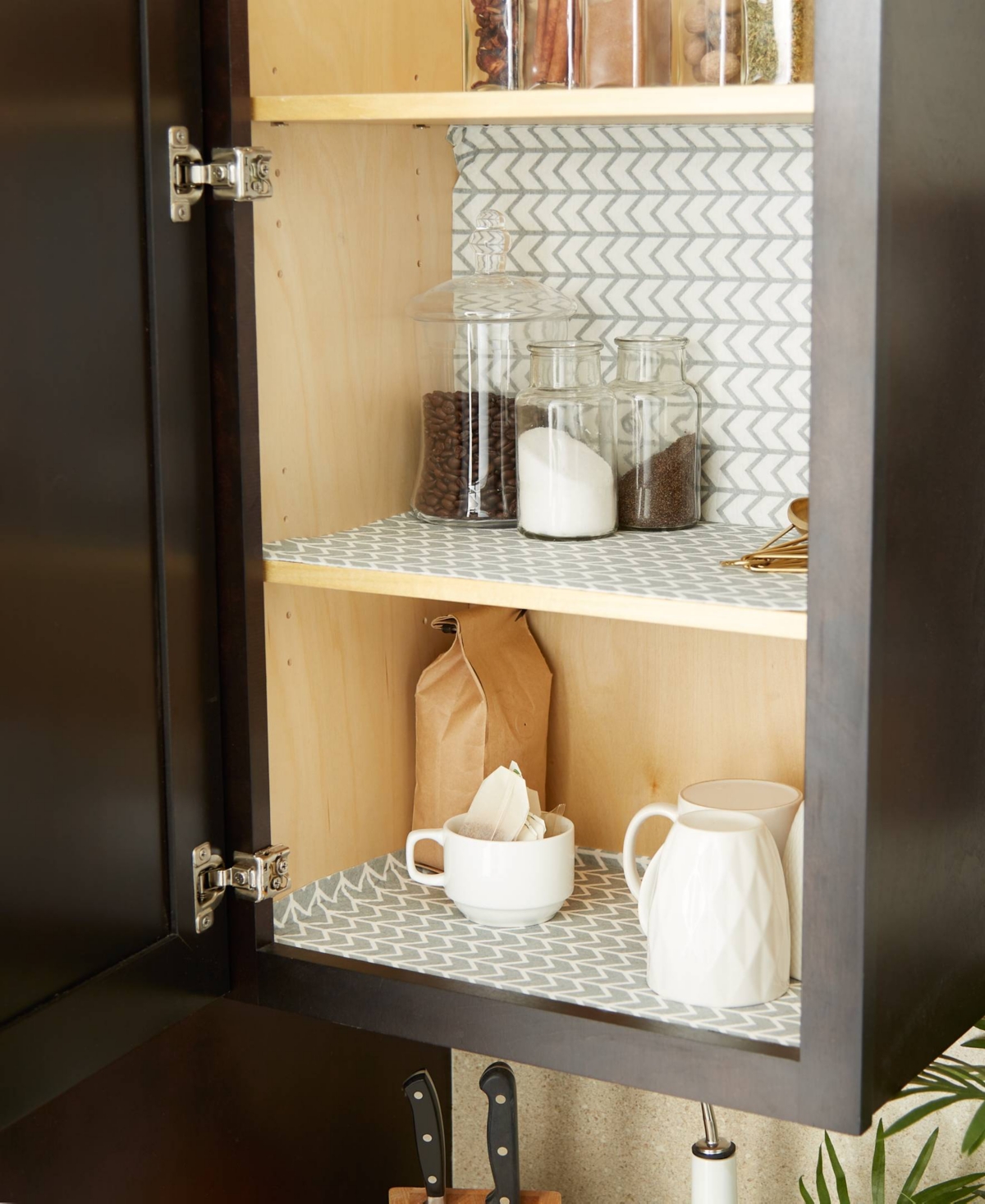 Design Imports Fridge Shelf Liner Collection Non-adhesive, Cut To Fit, Machine Washable, 12x120", Gray Herringbone, In Gray Herringbone