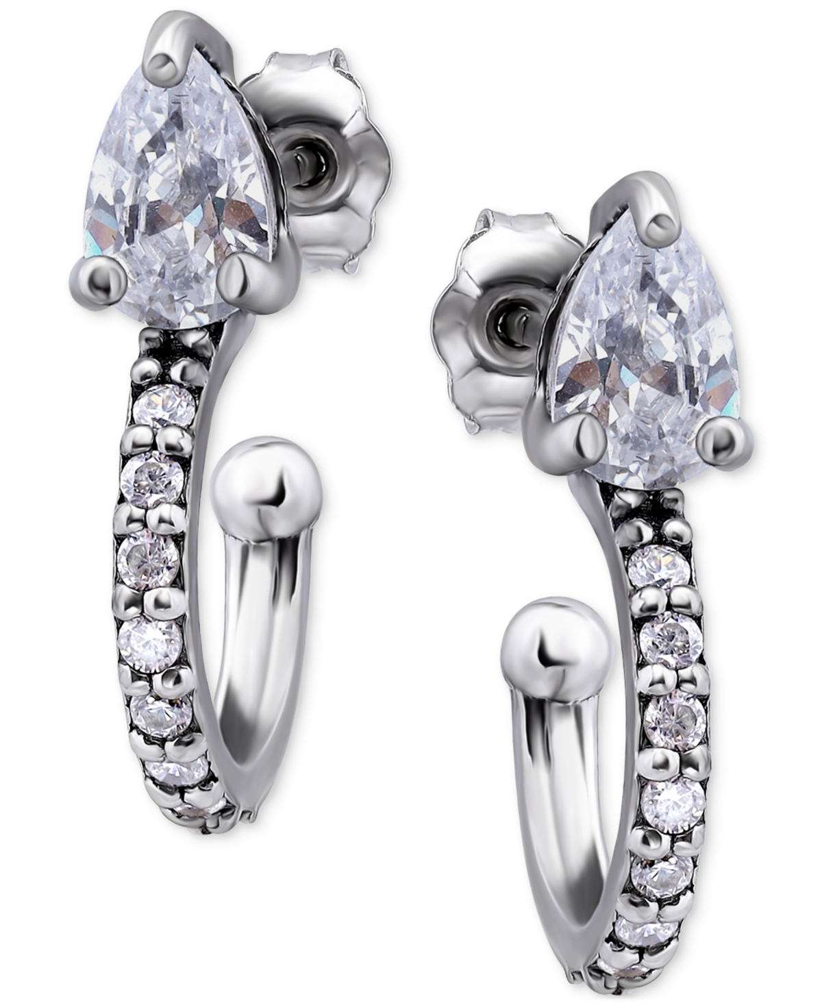 Giani Bernini Cubic Zirconia Pear & Round Small Hoop Earrings, Created For Macy's In Silver