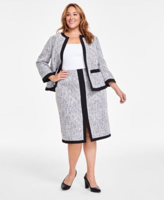 Kasper - Plus Size Front-Slit Colorblocked Pencil Skirt