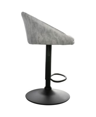 2 Piece Cloth Adjustable Bar Stool Set in Gray with Black Base