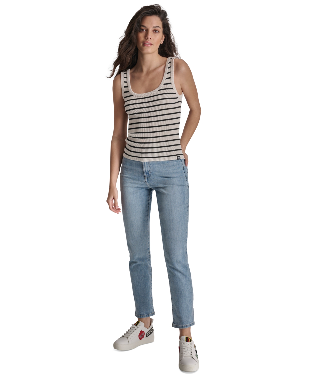 Dkny Jeans Women's Striped Ribbed Knit Tank Top - IA3 - LT CTY KH HTHR/BLK