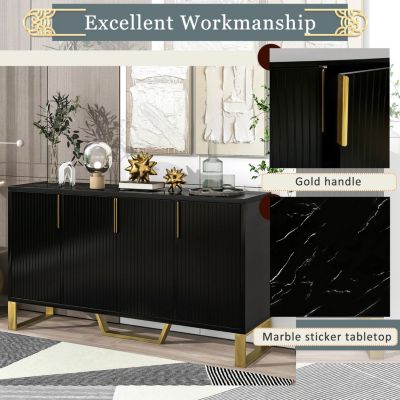 Modern Kitchen Cabinet Sideboard with Doors, Metal Accents, Adjustable Shelves