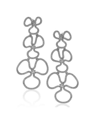 Suzy Levian Sterling Silver Cubic Zirconia Whimsical Large Open Flower Drop Dangle Earrings
