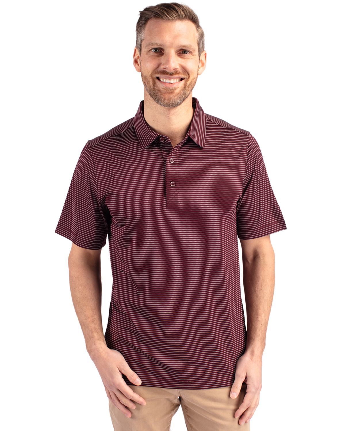 Men's Forge Pencil Stripe Stretch Polo Shirt - Bordeaux