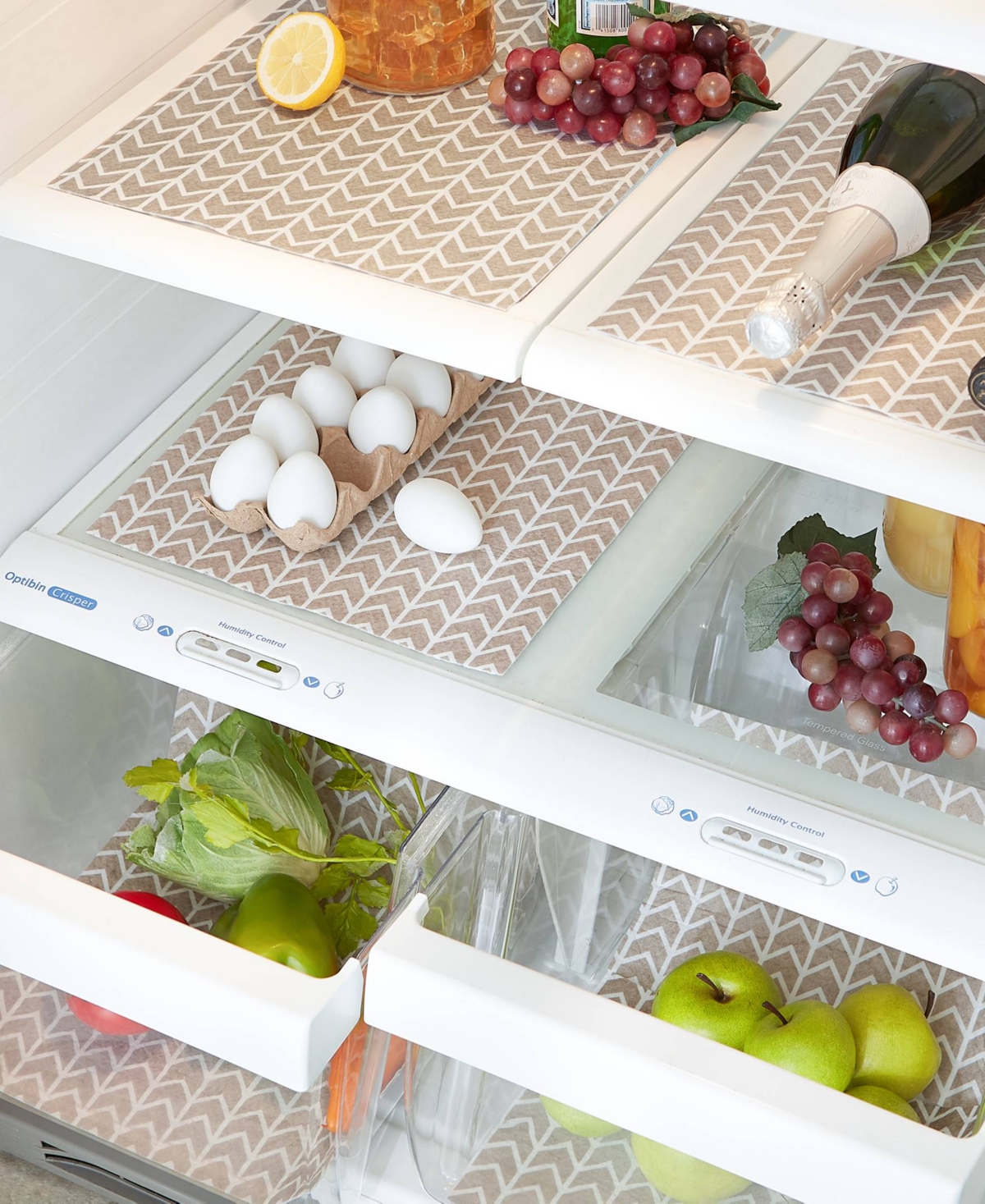 Design Imports Fridge Liner Collection Non-adhesive, Cut To Fit, 12x24", Stone Herringbone, 6 Piece In Stone Herringbone
