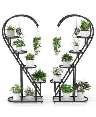 5 Tier Metal Plant Stand Heart-shaped Shelf with Hanging Hook for Multiple Plants