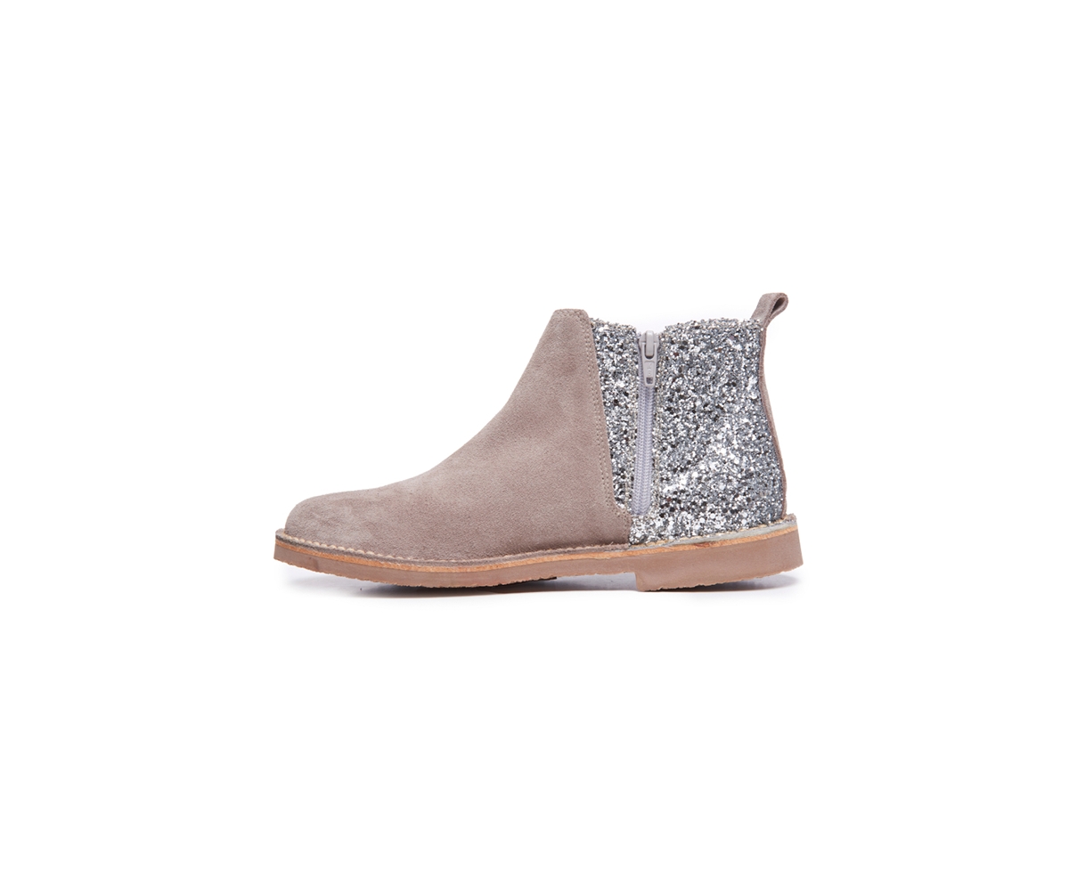 Childrenchic Girls Glitter and Suede Chelsea Boots - Taupe