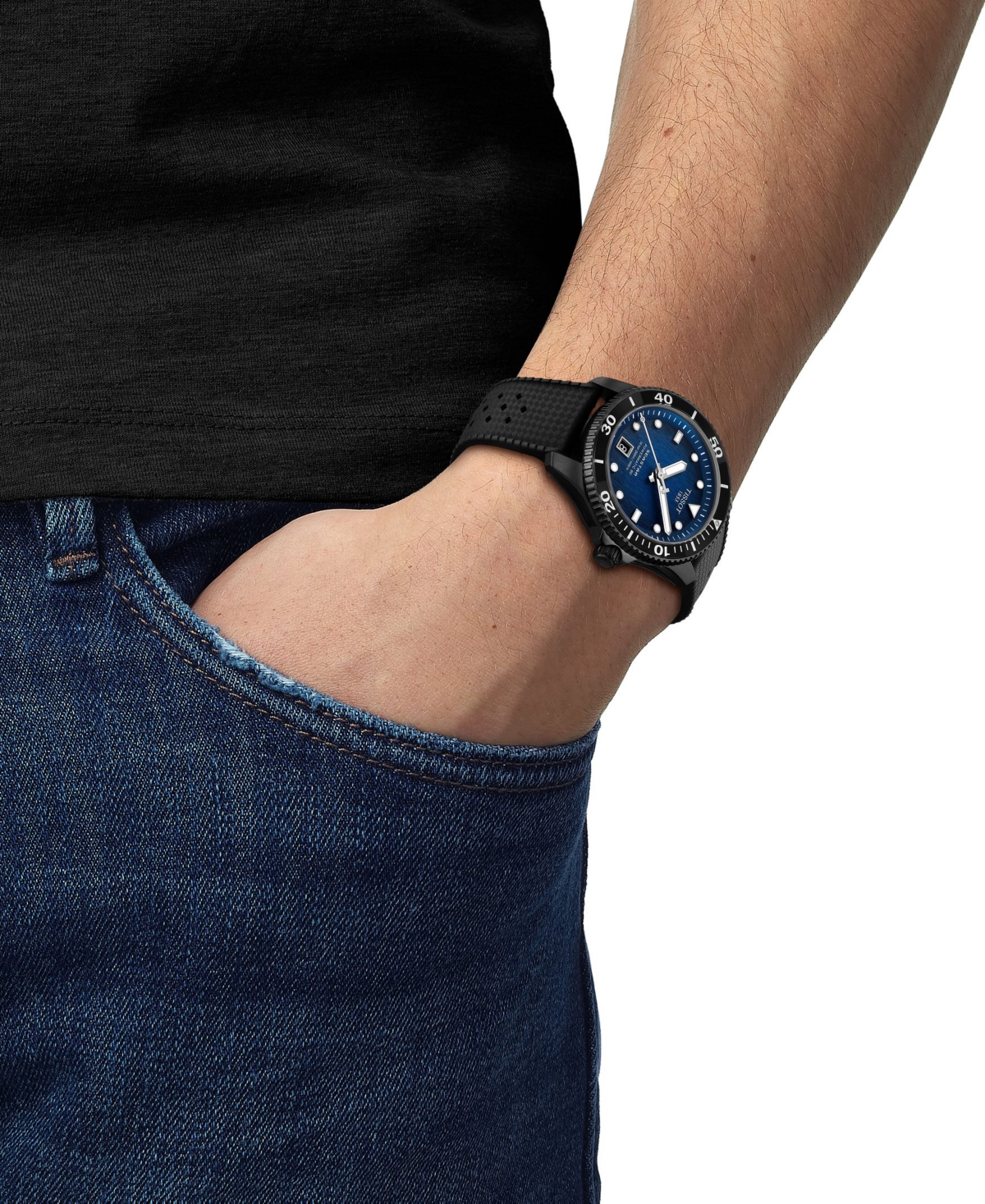 Tissot Men's Swiss Automatic Seastar 1000 Powermatic 80 Black Synthetic Strap Watch 40mm In No Color