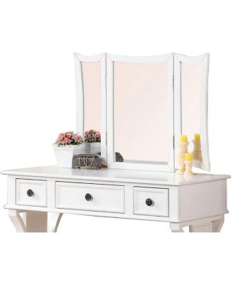 Simplie Fun White MDF Vanity Set with Foldable Mirror & Stool