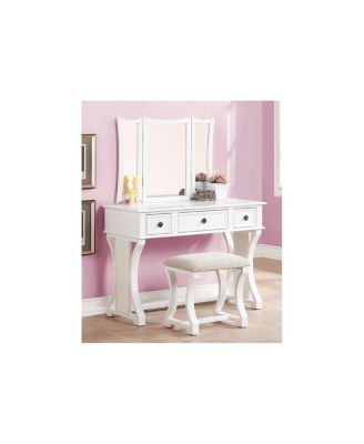 Simplie Fun White MDF Vanity Set with Foldable Mirror & Stool