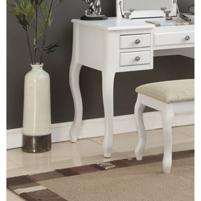 Simplie Fun White Vanity Set with Stool and Unique Legs