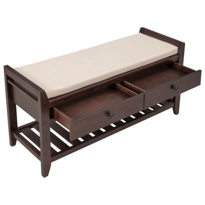  Multipurpose Entryway Bench with Seat and Drawers (Espresso)