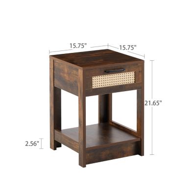  Rattan End Table with Drawer