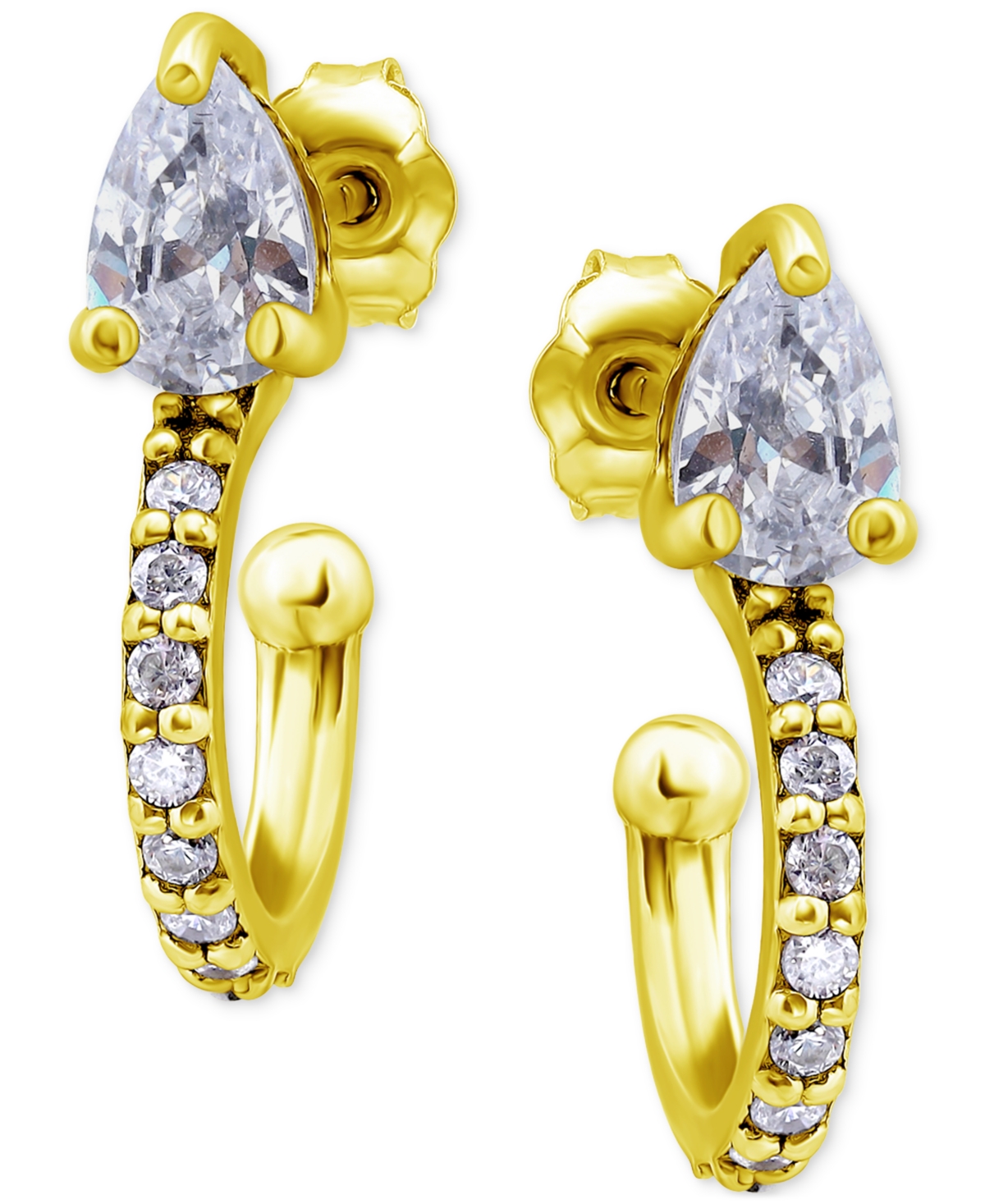 Giani Bernini Cubic Zirconia Pear & Round Small Hoop Earrings, Created For Macy's In Gold