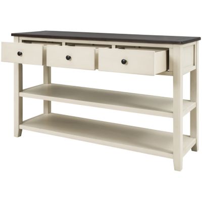 Streamdale Retro Console Table with Open Shelves and Pine Frame