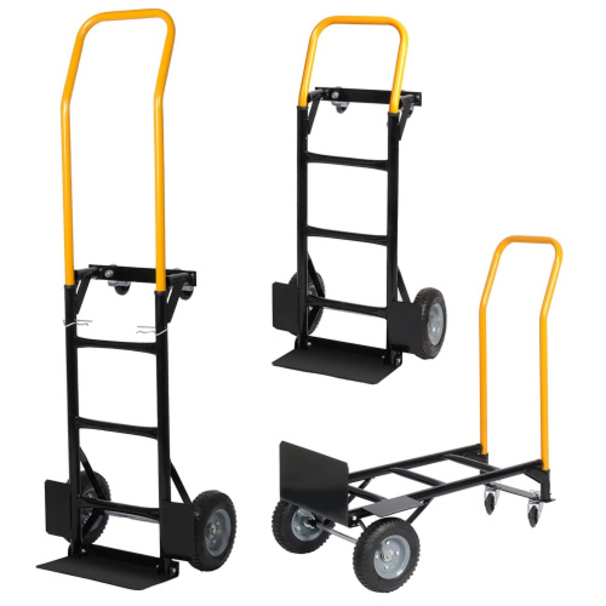 Streamdale Furniture Hand Truck Dual Purpose 2 Wheel Dolly Cart And 4 Wheel Push Cart With Swivel Wheels 330 Lbs