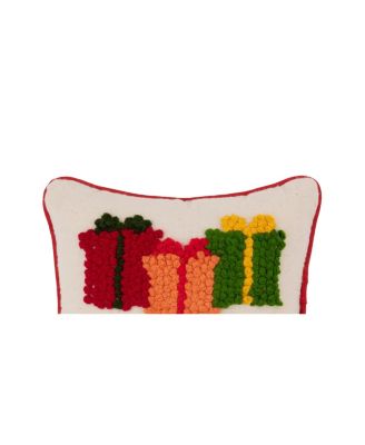 Christmas Presents "Family" French Knot Mini Accent Pillow 8" x 8"