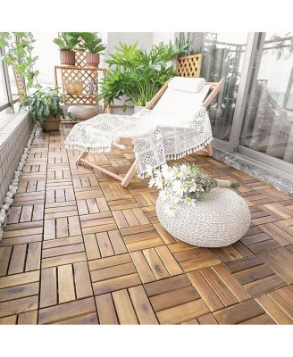 10 Pieces 12 x 12 Inch Acacia Wood Interlocking Check Deck Tiles
