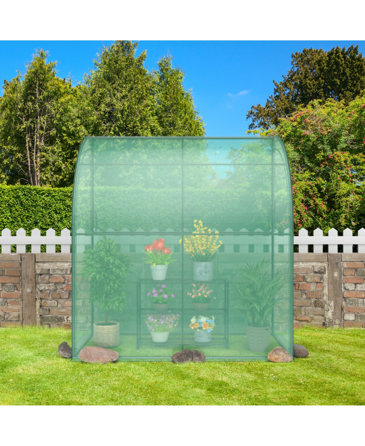 Slickblue Lean-to Greenhouse with Flower Rack For Garden Decor