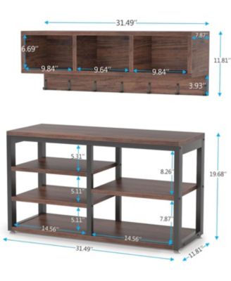 Industrial Hall Tree Shoe Rack and Bench Set, 5-in-1 Design with Coat Rack, 3 Storage Cubbies, and 7 Hooks for Entryway or Hallway