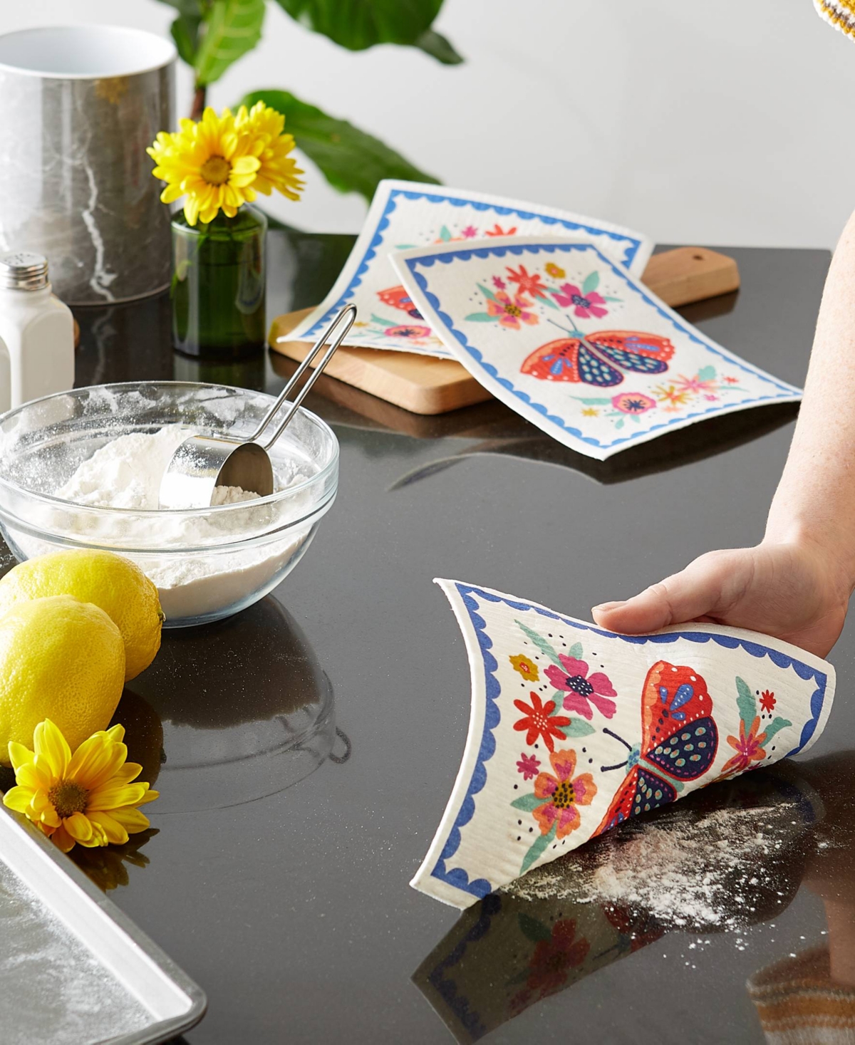 Design Imports Swedish Dishcloths For Kitchen Cleaning, Machine Washable Dishwasher Safe, 7.75 X 6.75", Butterfly F In Butterfly Folk