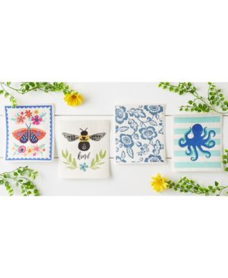 Swedish Dishcloths for Kitchen Cleaning, Machine Washable Dishwasher Safe, 7.75 x 6.75", Octopus, 3 Piece