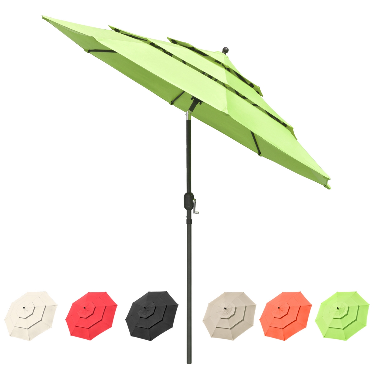 10 Ft 3 Tier Patio Umbrella with Crank Handle Push to Tilt Yard Outdoor - Green