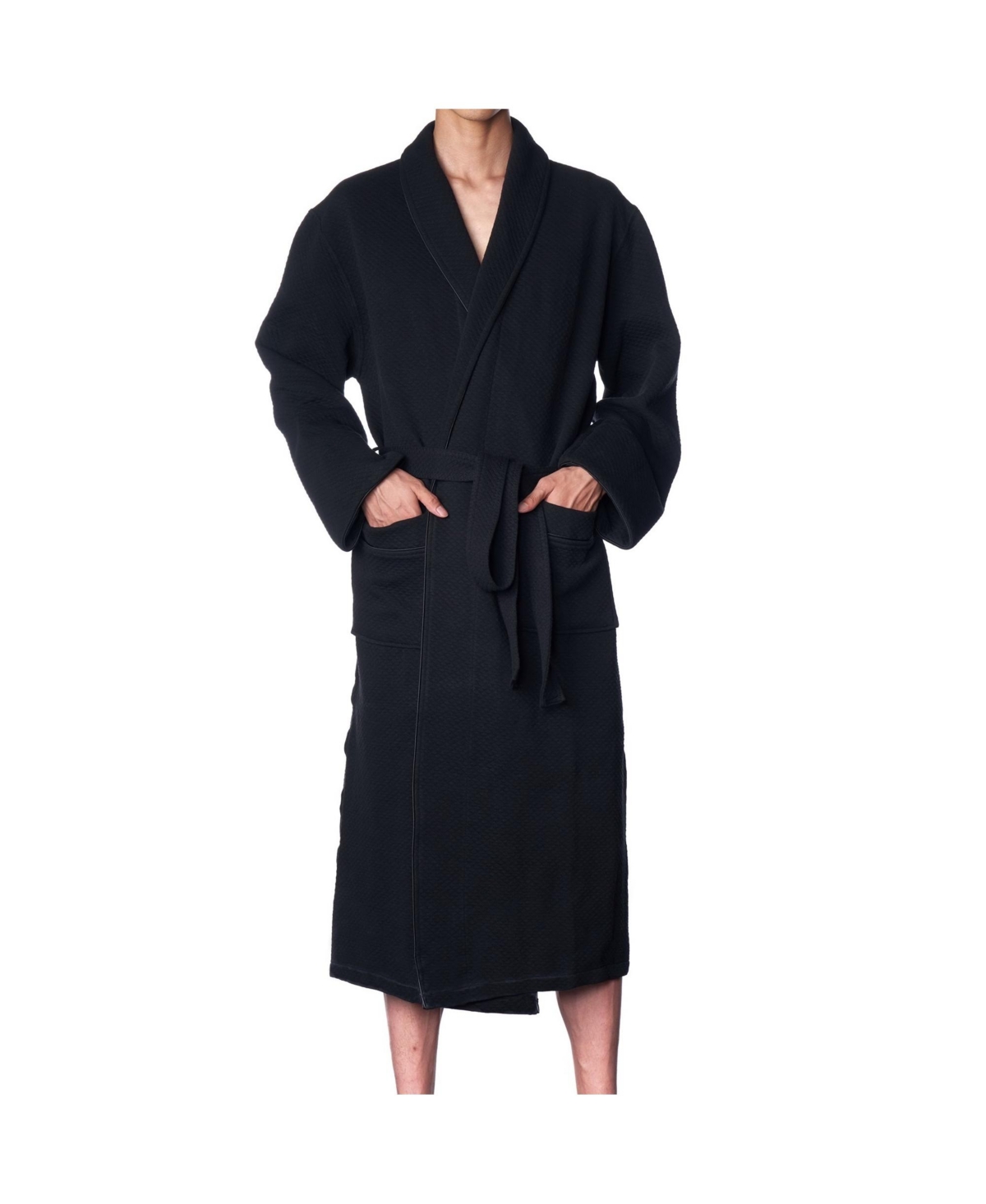 Men's Cotton Blend Shawl Robe Lightweight Kimono Knit Spa Bathrobe - Black