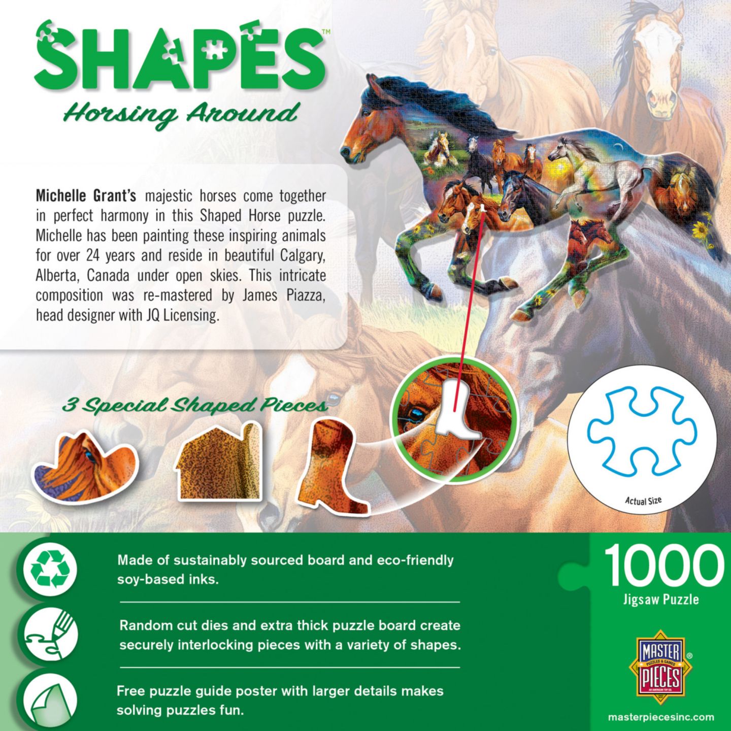 Детский пазл MasterPieces Puzzles Horsing Around 1000-Piece Horse-Shaped Puzzle, от 14 лет, цвет: Разноцветный — фото 2