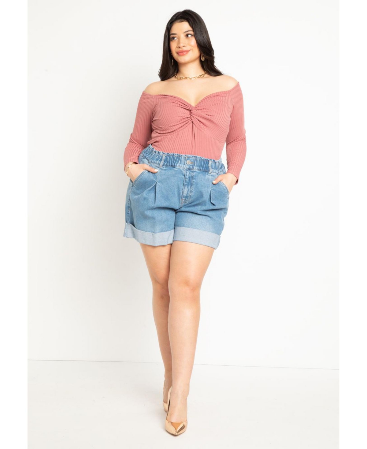 Eloquii Plus Size Elastic Waistband Shorts With Pleat Detail