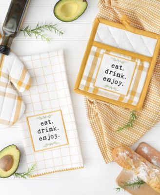 Home Sweet Farmhouse Kitchen Collection, Potholder/Oven Mitt/Dishtowel Set, Honey Gold, 4 Count