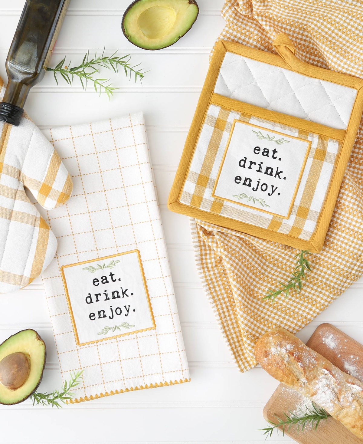 Design Imports Home Sweet Farmhouse Kitchen Collection, Potholder/oven Mitt/dishtowel Set, Honey Gold, 4 Count In Honey Gold